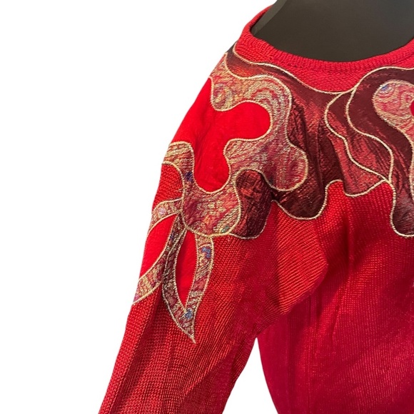 Wool Blend Vintage 80's Women's Red Sweater - Picture 5 of 6